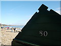 SZ1992 : Mudeford: looking along the beach from behind ruined beach hut 80 by Chris Downer