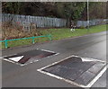 Speed bumps and an abandoned trolley, Lewis Drive, Caerphilly