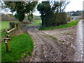 Junction of byway and tarmaced footpath at Peak Farm