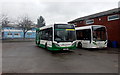 SO5518 : Two buses a long way from home, Whitchurch by Jaggery