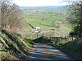 Steep hill and bend in the road, near Gaer-Fawr