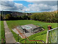 Three benches in a corner of a green, Gilfach Goch