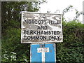 Old wooden sign on Norcott Hill, Dudswell