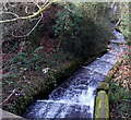 Stepped channel from a pond to Gnoll Brook, Neath