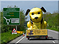 A very large yellow dog approaching Portmore roundabout on the A361