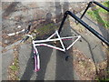 Broken bike near path in between The New Wolsey Theatre and Chapman Lane