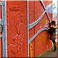 Belfast - "Peace Line" Wall - Young Gal Adding a Message to Wall