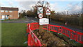 SO8514 : Red fencing around a City of Gloucester boundary sign by Jaggery