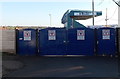 Dark blue quartet at an entrance to the Memorial Stadium, Bristol