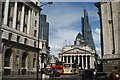 View of Tower 42, the Gherkin, the Cheese Grater and the Bank of England from Queen Victoria Street