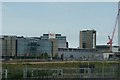 View of John Lewis and Westfield from the bridge over Loop Road and the London Overground