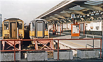 SY6779 : Weymouth Station, buffer-stops 1994 by Ben Brooksbank