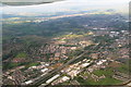 M65 and railway northeast-bound through Burnley: aerial 2014