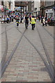 Railway lines in the pedestrianised Murraygate, Dundee