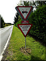 TL8527 : Roadsign on Earls Colne Airfield Road by Geographer