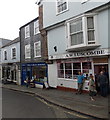 Butchers shop and bookshop in Fore Street, Totnes