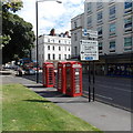 Three red phoneboxes in  Royal Leamington Spa