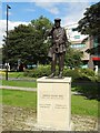 Statue of cricket umpire Dickie Bird in Barnsley