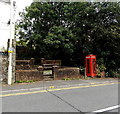 Red phonebox and benches in Lluest