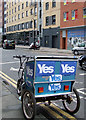 "Yes" campaign tricycle on Jamaica Street