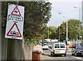 Warning sign at Wilford Lane tramway crossing