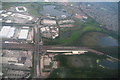 A6182 from M18 Junction 3 crossing the railway by the Railport, Doncaster: aerial 2014