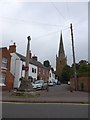 Looking past the war memorial towards St James