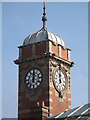 The top of the clock tower at Whitley Bay Metro station