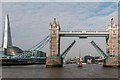 TQ3380 : Thames Barge going through Tower Bridge, London by Christine Matthews