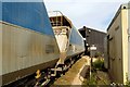 Empty stone wagons leaving the hopper shed at Johnsons Aggregates