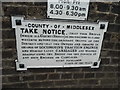 Old sign on the Turkey Brook bridge, Hertford Road