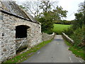 Owley Bridge over Glaze Brook, and farm buildings, Owley, near South Brent