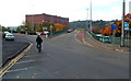 Cycling towards a junction near the Cumberland Basin in Bristol