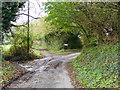 Road and path junction by Oxpool Farm, near Earlswood