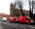 Two red HomeServe vans in Malvern Link