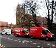 SO7847 : Two red HomeServe vans in Malvern Link by Jaggery