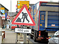 "Road works" sign, Dundonald (December 2014)