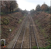 SO7847 : Railway cutting south of Malvern Link railway station by Jaggery