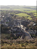 SY9682 : Corfe Castle: the village centre from East Hill by Chris Downer