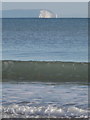 SZ0589 : Canford Cliffs: a wave and a view of The Needles by Chris Downer