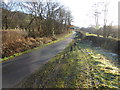 A muddy passing place on the minor road