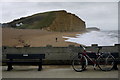 SY4690 : Broadchurch, the Bike, the Man and the Beach by Nigel Mykura