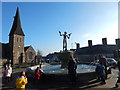 Water feature and St. Michael