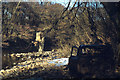 River Almond near Ruthven Road, Perth, with wrecked car, early 1979