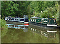 Moored narrowboats west of New Mills, Cheshire