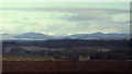 View to Huntingtower Castle and hills to the north, from Letham, April 1979