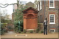 View of a seat in the Geffrye Museum grounds