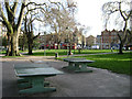 TQ3276 : Table tennis tables after rain, Camberwell Green by Robin Stott