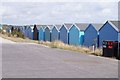 SZ1992 : Rear view of beach huts - Friars Cliff by Mr Ignavy