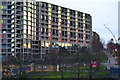 Evening light reflected in the windows of Park Hill flats